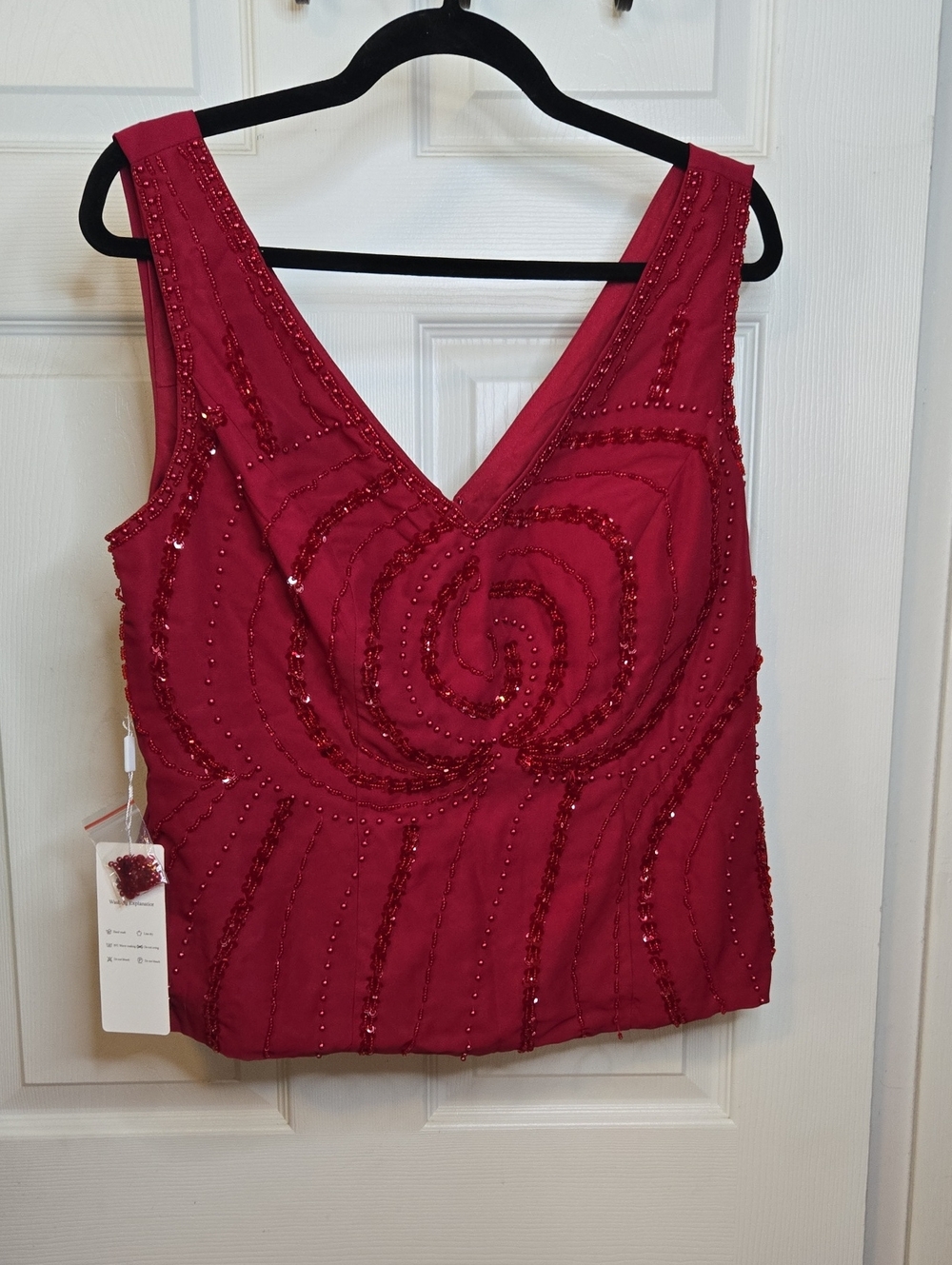 Beaded V-Neck Women's Camisole in Deep Red
